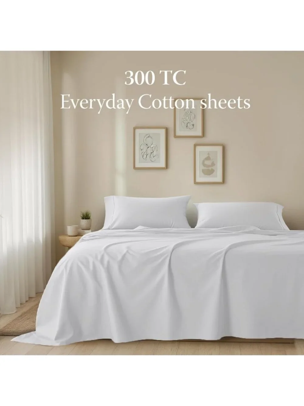 Luxurious 300 Thread Count Cotton Queen Sheet Set - Sateen Finish, Solid White